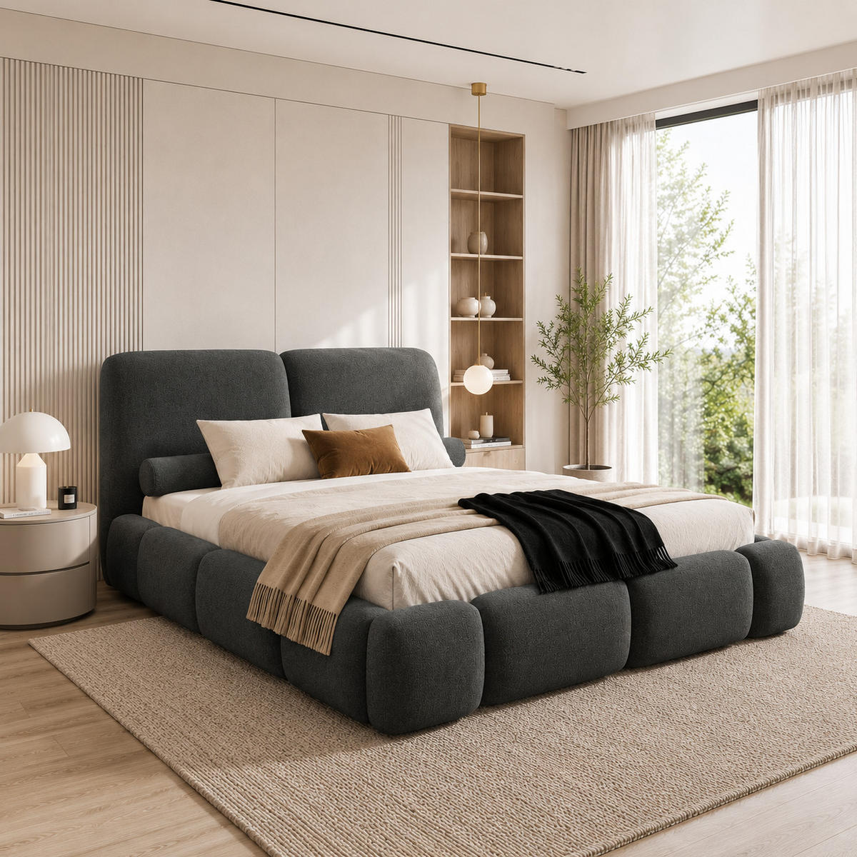 POLSTERBETT ARDELLO mit Beinen mit Bettkasten,Bett 160x200,Doppelbett,Lattenrost,Boxspringbett-Optik,ohne Matratze,Schlafzimmer-Weiß - Dunkelgrau, Holz (180/200cm) - Furnistar