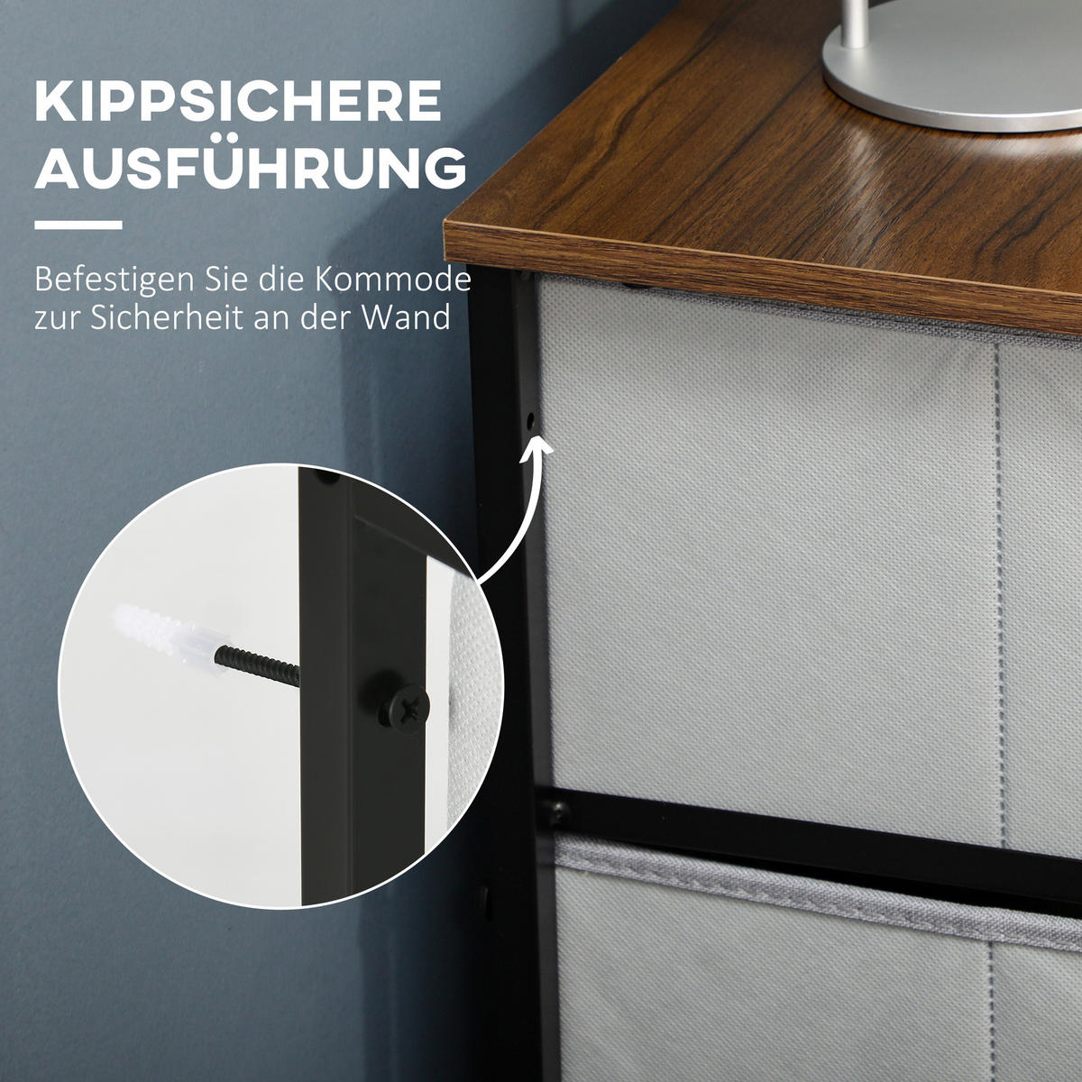 KOMMODE Sideboard, Griff, Grau - Grau, Textil (30/62.5/80cm) - HOMCOM