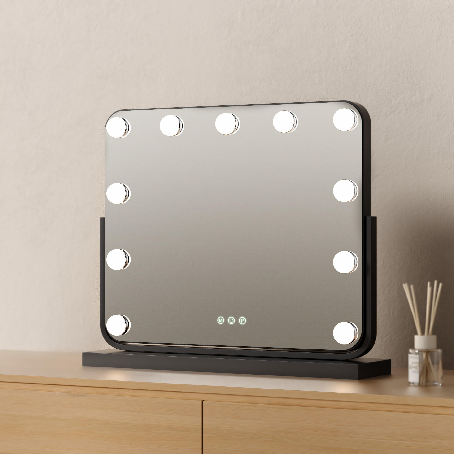 KOSMETIKSPIEGEL mit Beleuchtung Schwarz 50/42 cm - Schwarz, Glas (42/12/50cm) - EMKE