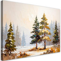 LEINWANDBILD Wald Bäume Kiefern Landschaft imitierte Farbe 100x70cm - Grau, Textil (100/70cm) - Feeby