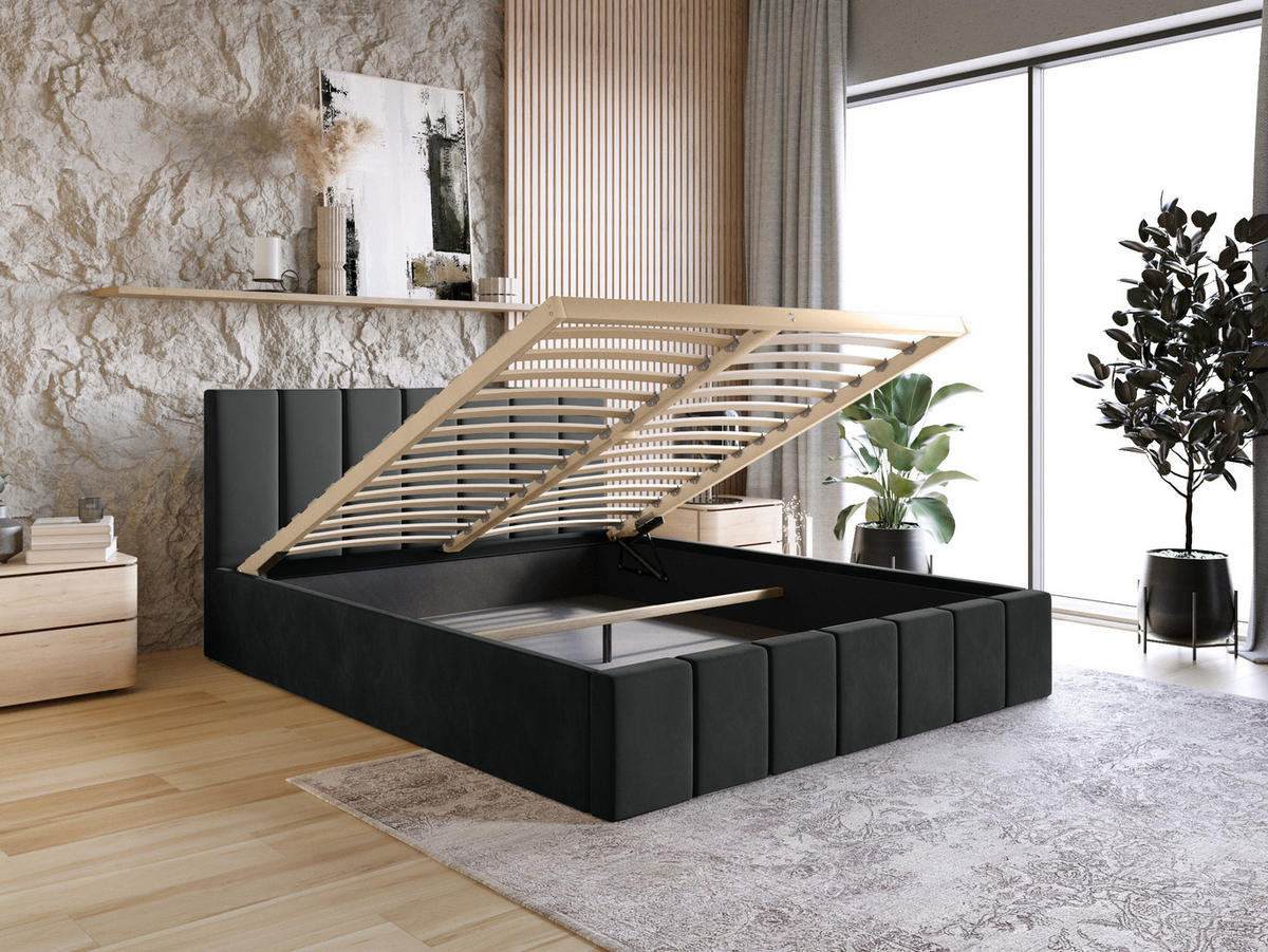 POLSTERBETT Doppelbett PESARO 160x200 cm, Schwarz - Schwarz, Textil (160/200cm) - Fedve