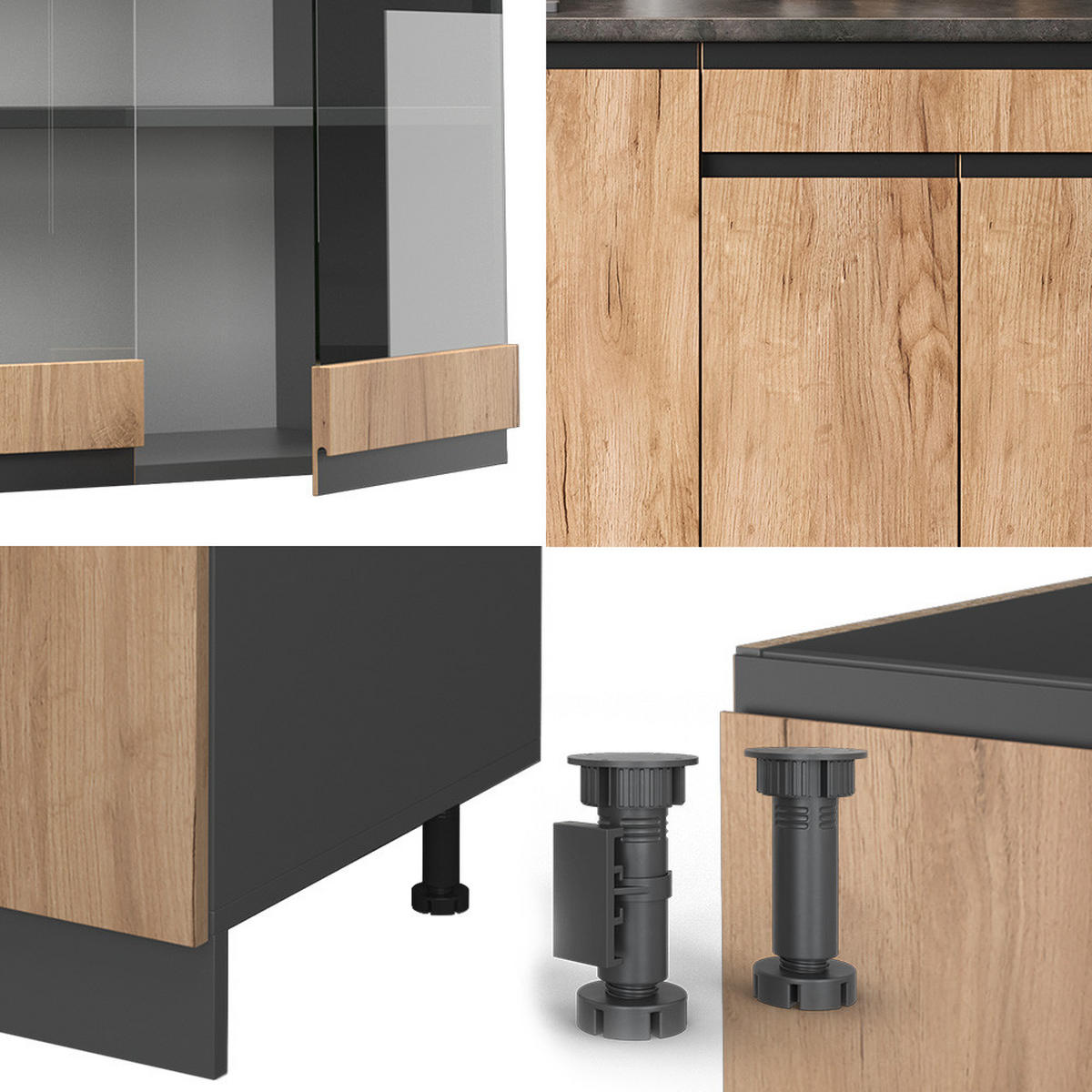 SINGLEKÜCHE R-Line Goldkraft Eiche/Anthrazit 140 cm J-Shape - Honigeiche/Anthrazit, Holzwerkstoff (140/81.6/46cm) - Vicco