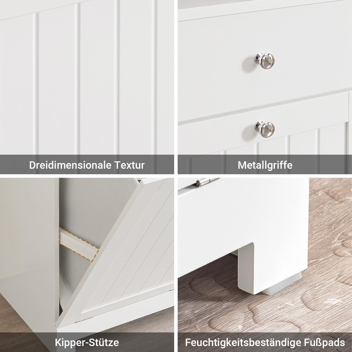 BADEZIMMERSCHRANK schmal, 78 x 181 x 38 cm, mit 2 Wäschekörben, 2 Schubladen und offenem Regal, weiß - Weiß, Holzwerkstoff (78/181/38cm) - SoBuy