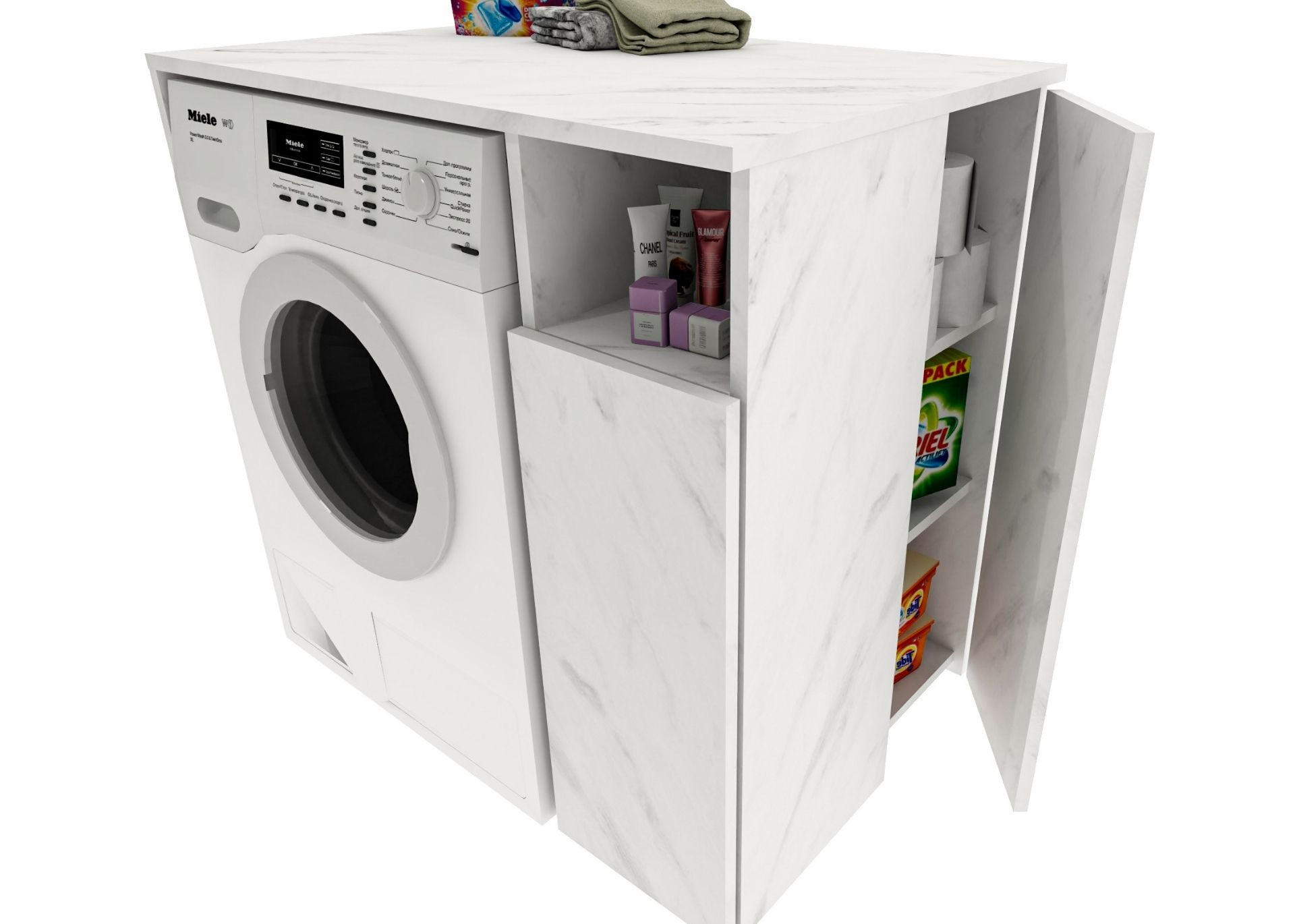 WASCHMASCHINENSCHRANK Überbauschrank mit Fächern – passend für Waschmaschine & Trockner 96/88/62 - Weiß/Grau, Holzwerkstoff (96/88/62cm) - RAUMHIRSCH FURNITURE