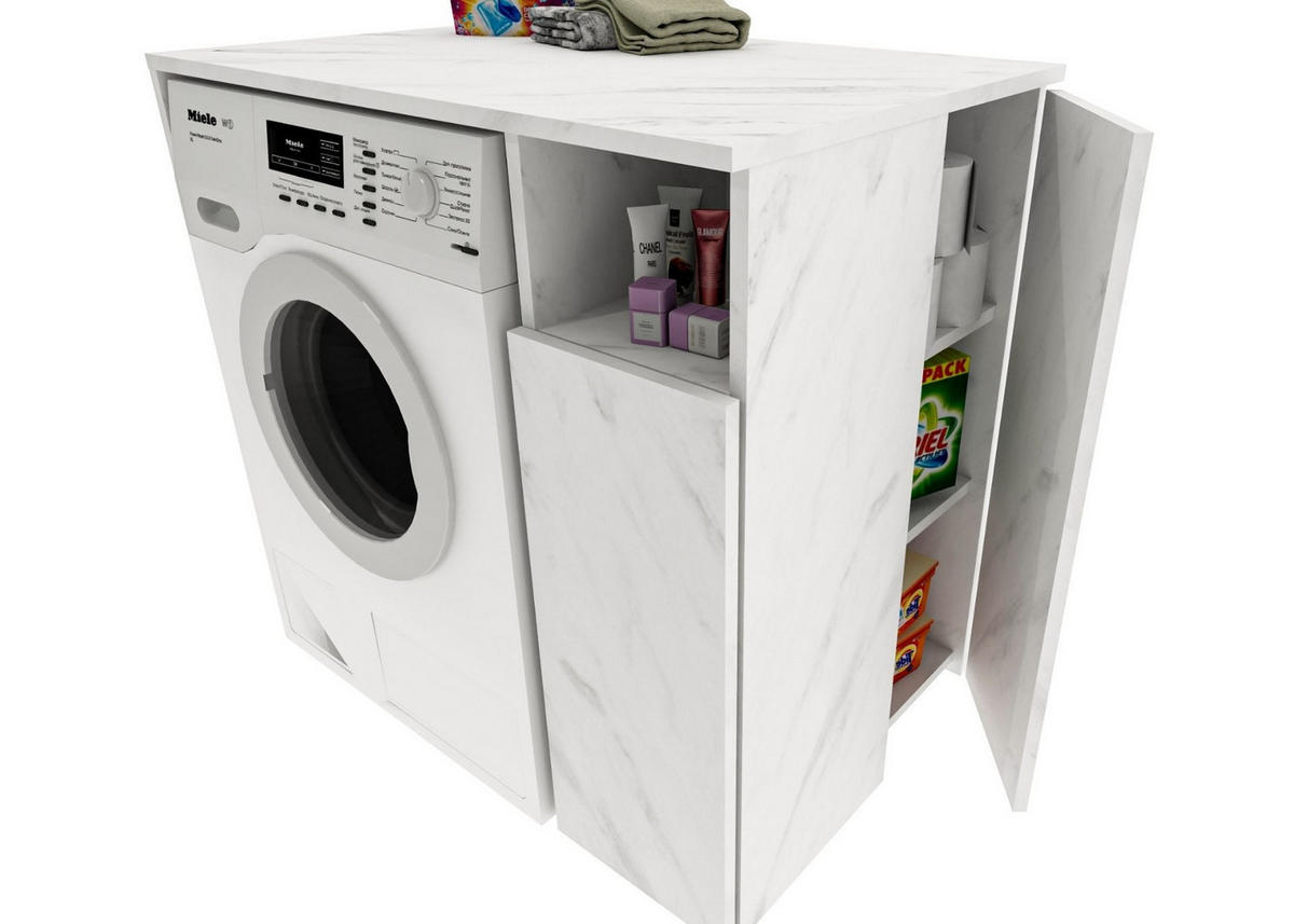 WASCHMASCHINENSCHRANK Überbauschrank mit Fächern – passend für Waschmaschine & Trockner 96/88/62 - Weiß/Grau, Holzwerkstoff (96/88/62cm) - RAUMHIRSCH FURNITURE