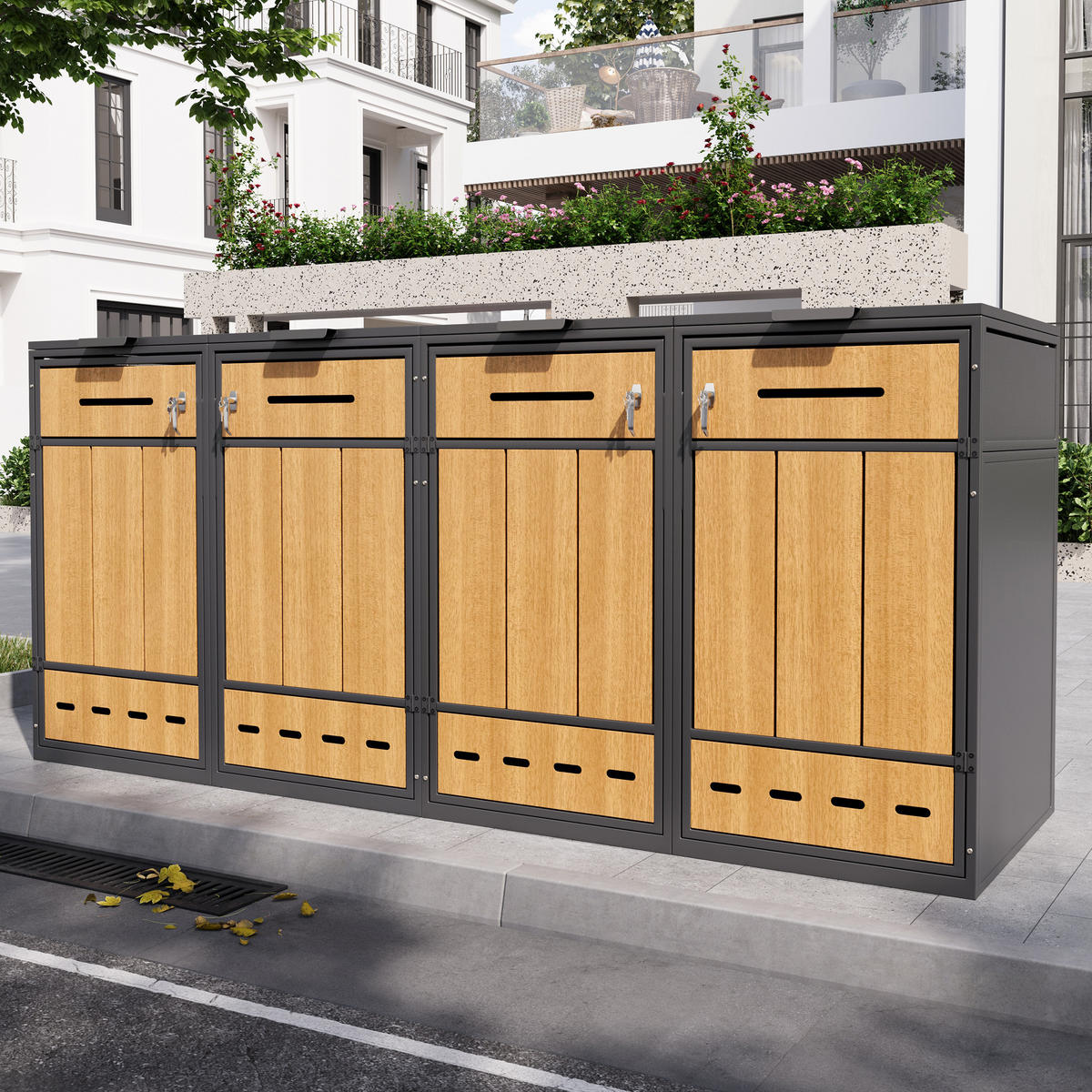 MÜLLTONNENBOX 4er abschließbar 120-240L Lüftung 2 Türen - Multicolor, Metall (169/249/264cm) - FLIEKS