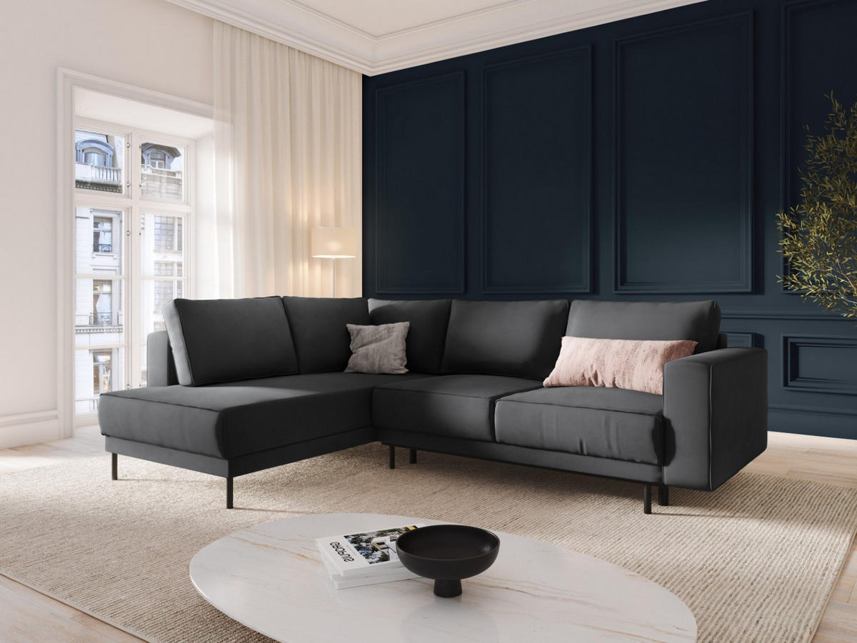 AUSKLAPPBARES-ECKSOFA links Caro aus Samt grau 5 Sitzplätze - Grau, Textil (187/247cm) - Micadoni