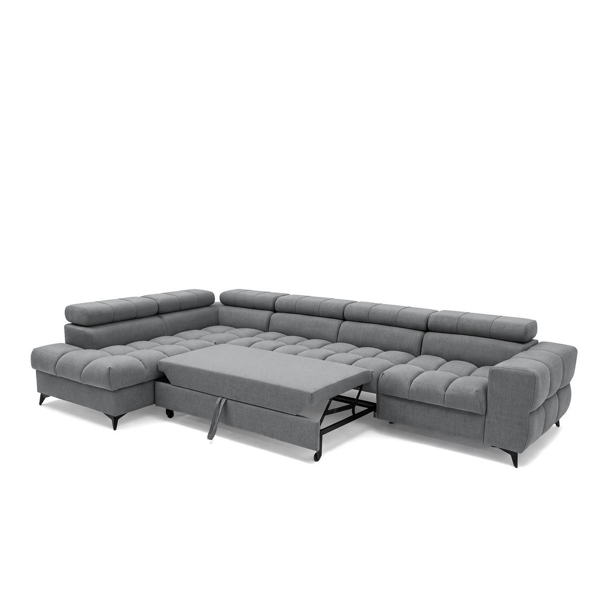 ECKSOFA PUDDING MAXI L Links mit Schlaffunktion 125x195 Velours Dunkelgrau - Dunkelgrau/Schwarz, Holz/Textil (203/350cm) - Muffo