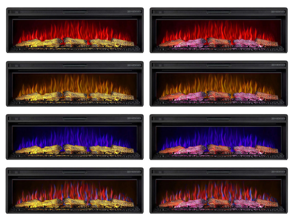 EINBAU-ELEKTROKAMINEINSATZ AF50 Multicolor – Breite 100 cm, 3D-Flammeneffekt, mehrfarbige Flammen, Heizfunktion - Schwarz, Glas/Metall (129.5/42.5/22.5cm) - ArtiFlame