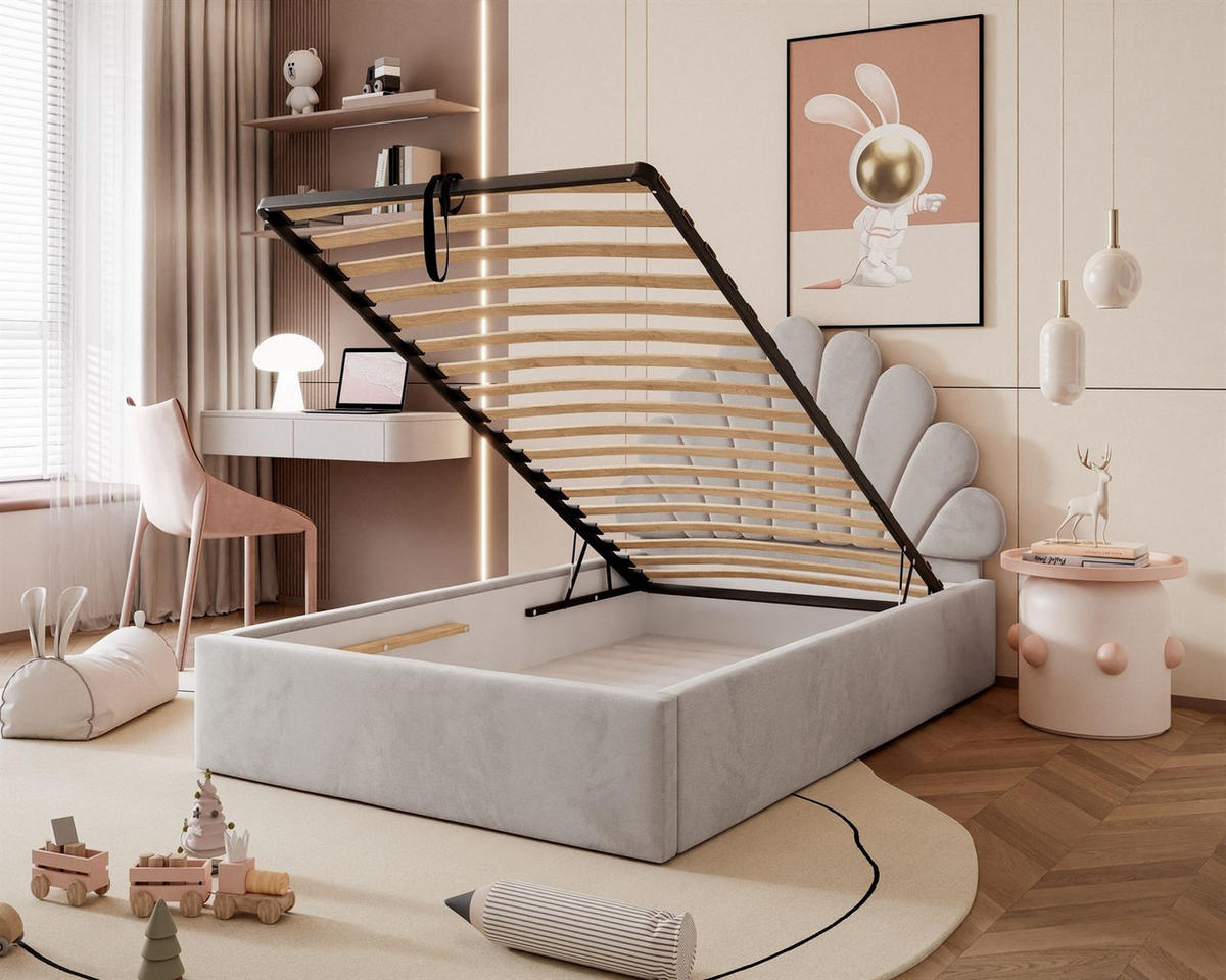 POLSTERBETT ASHLEY mit Bettkasten 180x200 cm, Stoff: Jasmine 81 - Grau, Textil - Lookway