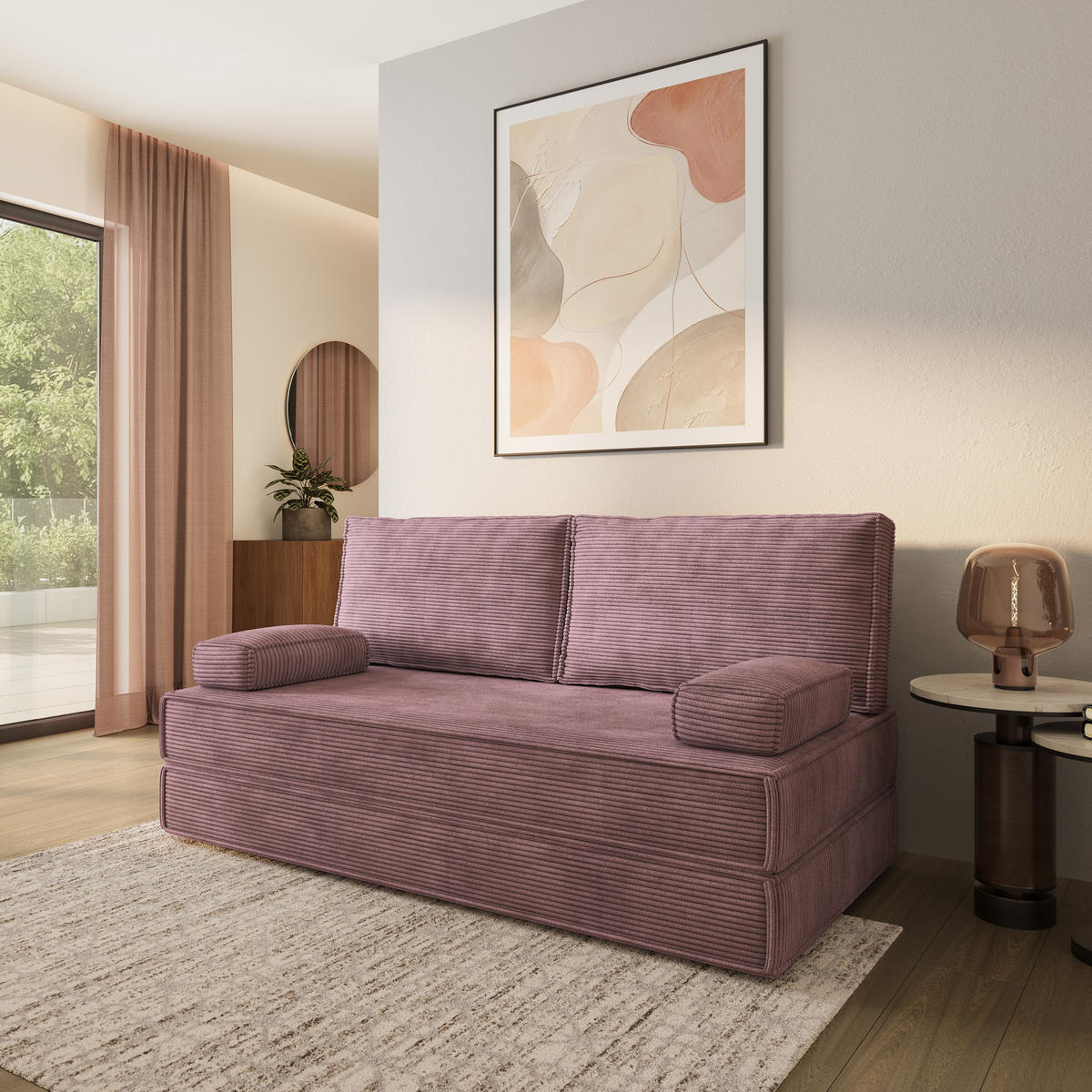 POHOVKA z pěny SILAR s funkcí spaní Manšestrová látka Vřesová - šeříková/fialová, textil (170/86/80cm) - MASSENO