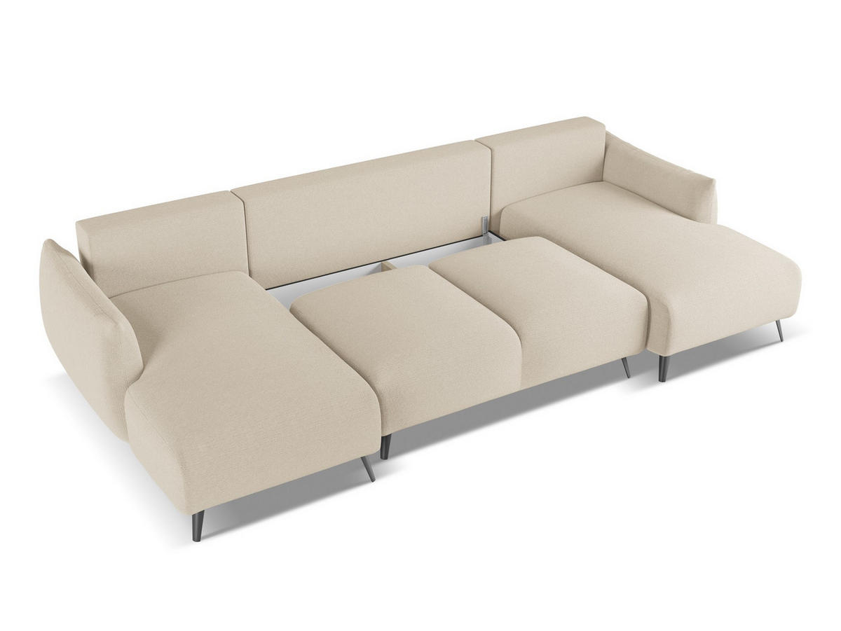 WOHNLANDSCHAFT Chenille Stoff Beige - Beige/Schwarz, Textil/Metall (317/86/162cm) - Makamii