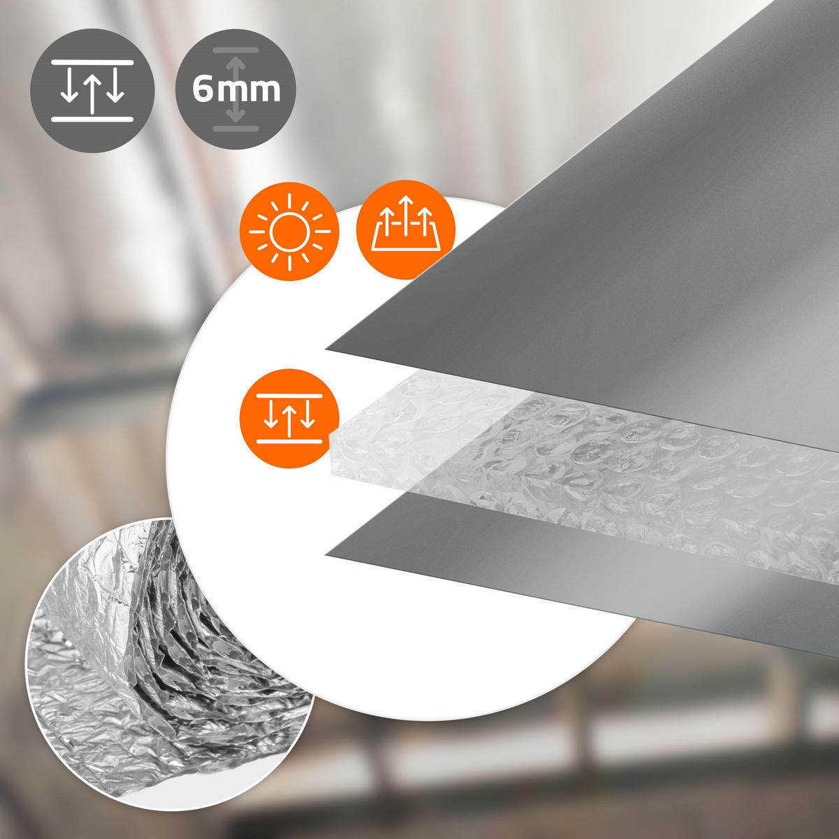 ISOLIERFOLIE 1 x 20 m für Wärmedämmung und Kälteschutz Doppelseitige Alu-Dämmfolie 6mm Dicke - Silberfarben, Kunststoff/Metall (100/0.6/2000cm) - ECD-Germany