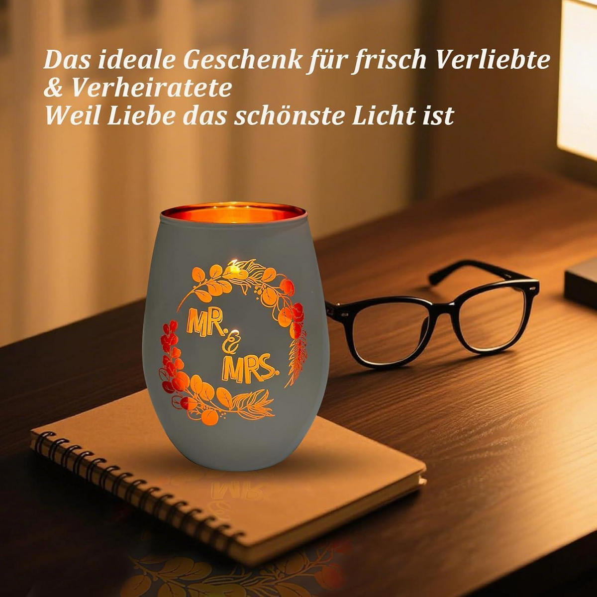 WINDLICHT mit Gravur „Mr & Mrs“ Glas weiß - Weiß, Keramik (1cm)