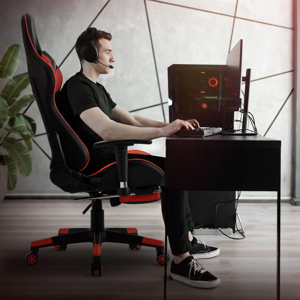 GAMING-STUHL Schwarz-Rot - Rot, Metall (68/135/73cm) - ML-DESIGN