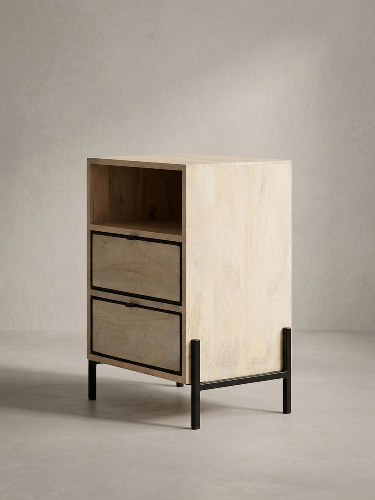 NACHTTISCH – Mango Massivholz/Metall, 43x60x30 cm, 2 Schubladen, braun - Schwarz/Braun, Holz/Metall (43/60/50cm) - KADIMA DESIGN