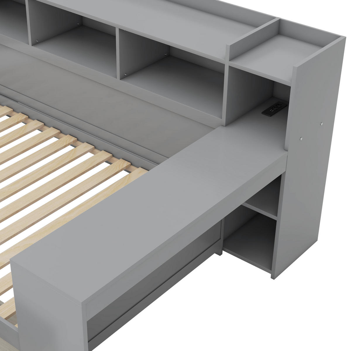 TAGESBETT 90/200 cm DE-04807, mit Schreibtisch und 2 Schubladen in Grau - Grau, Holzwerkstoff (90/200cm) - ComfortXL