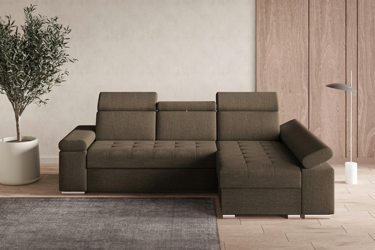ECKSOFA mit Schlaffunktion Luka L Twist 06 - Braun - Rechts - Silberfarben/Braun, Holzwerkstoff (260/168cm) - Möblo
