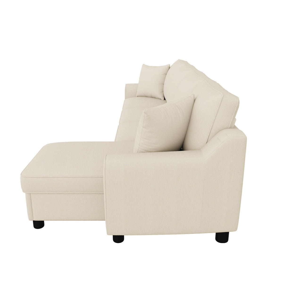 ECKSOFA L Form 3-Sitzer Chenille Stauraum Getränkehalter Beige 280cm - Beige, Textil (280/136cm) - FLIEKS