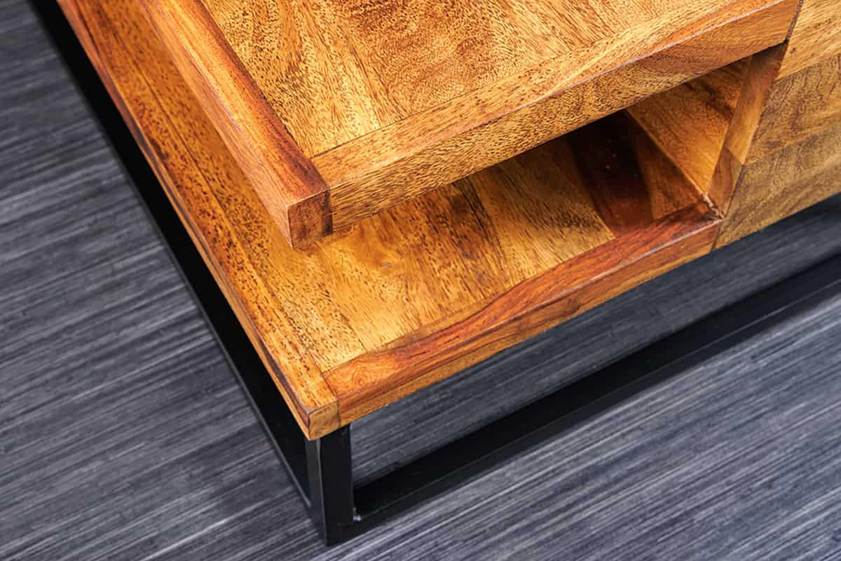 COUCHTISCH GIANT Sheesham quadratisch Natur 60cm - Silberfarben/Braun, Holz/Metall (60/60/35cm) - riess-ambiente