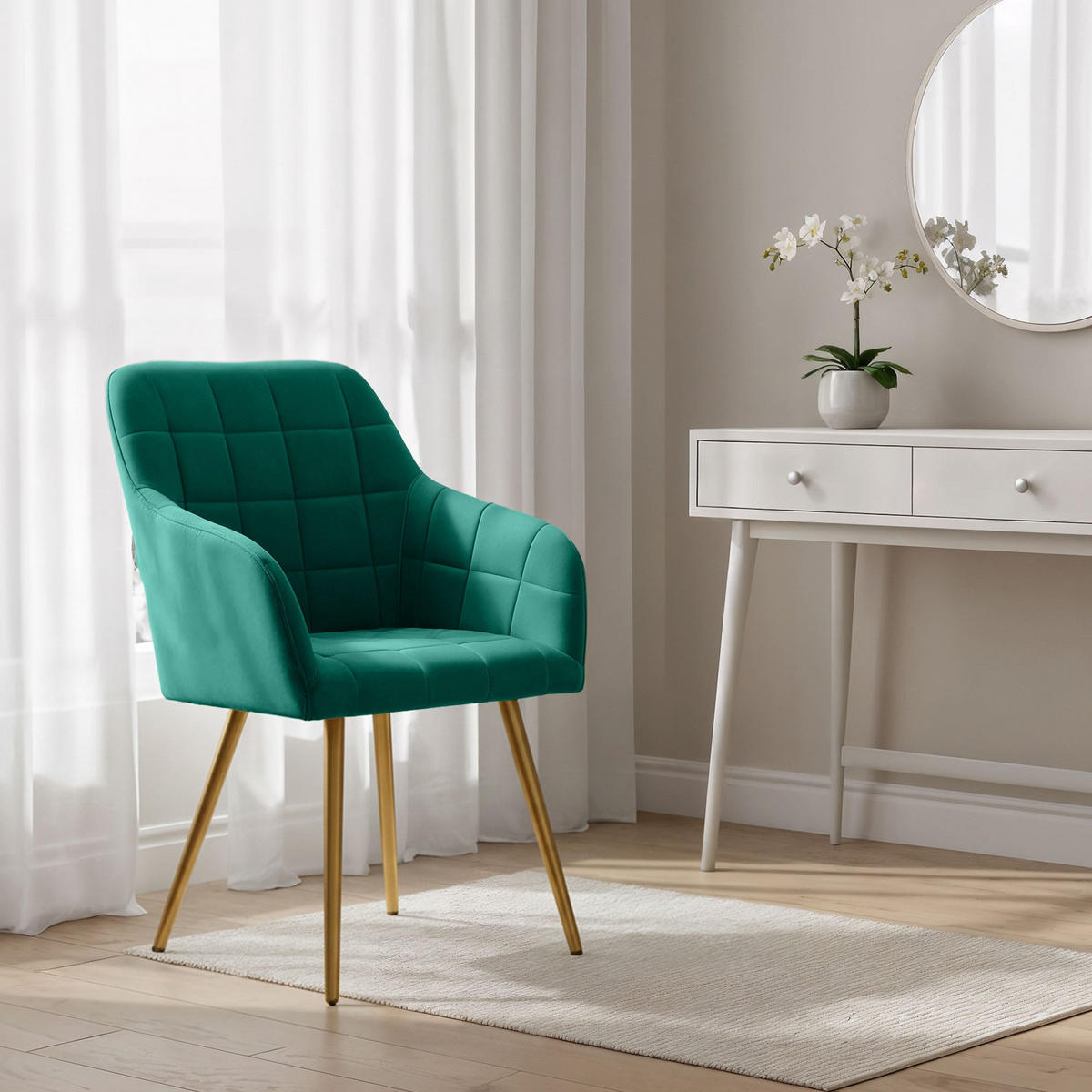 POLSTERSTUHL 6er Set, Metallbeine Grün, Gold 54/82/58 - Grün, Textil (54/82/58cm) - RAUMHIRSCH FURNITURE