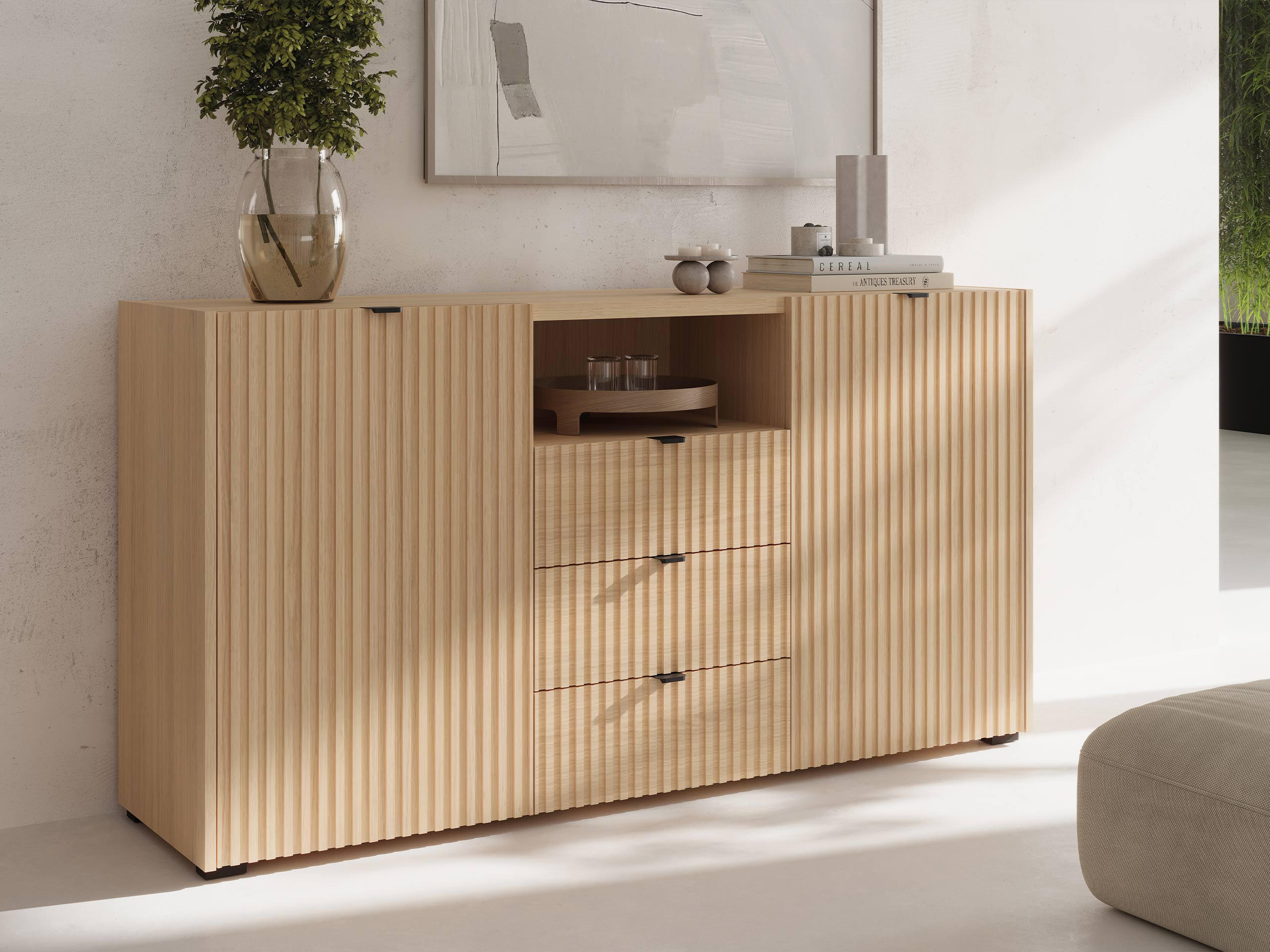 SIDEBOARD Cyliza 2D3SZ - Eichefarben/Graphitfarben, Holzwerkstoff/Kunststoff (150/80/40cm) - MIRJAN24