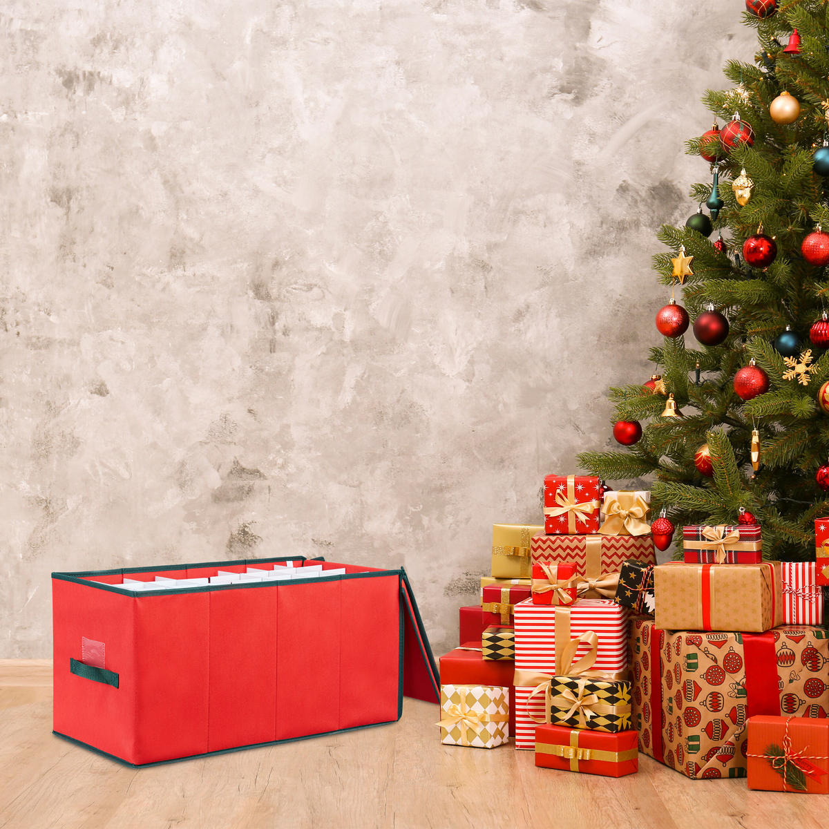WEIHNACHTSKUGEL-AUFBEWAHRUNGSBOX - Rot, Wellpappe/Kunststoff (30/30/60cm) - Relaxdays