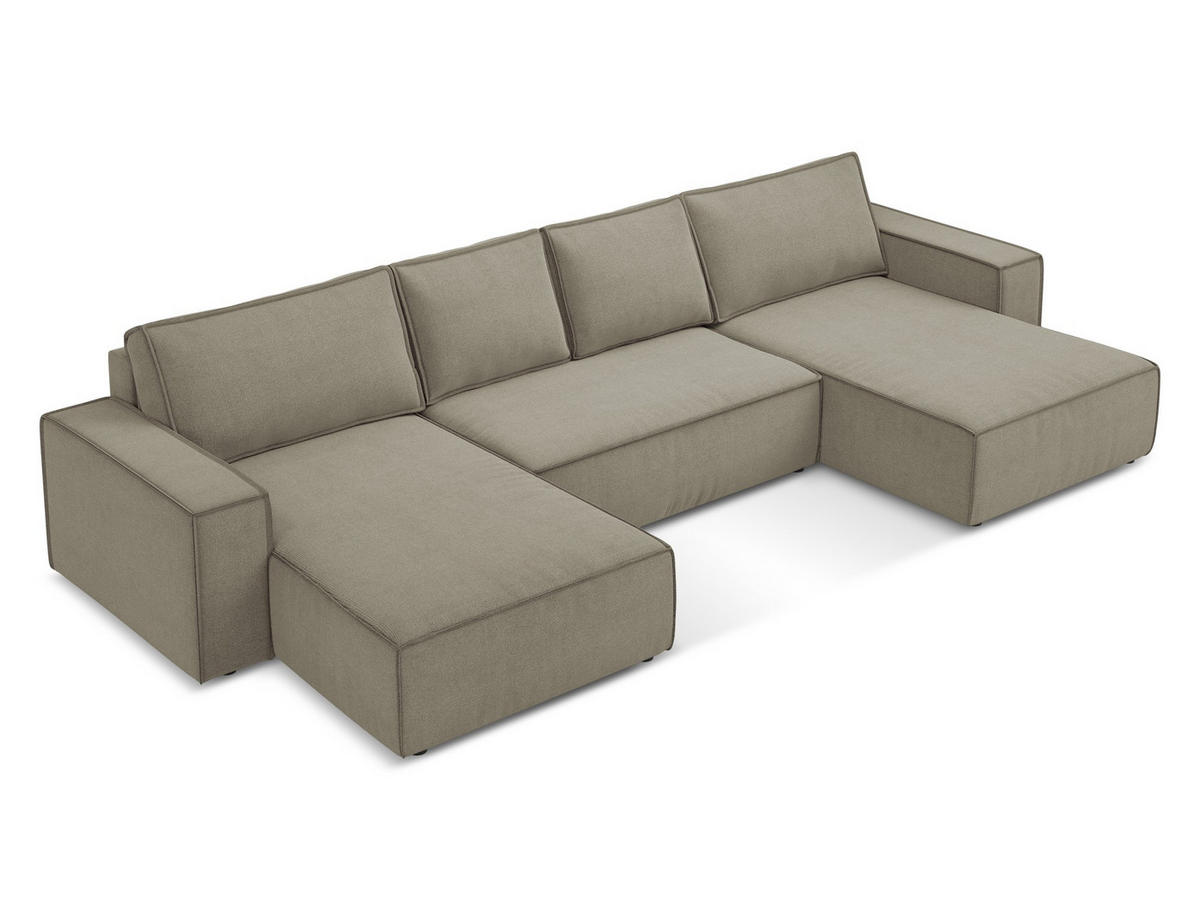 WOHNLANDSCHAFT Strukturstoff Stoff Beige - Beige/Schwarz, Kunststoff/Textil (398/82/185cm) - Makamii