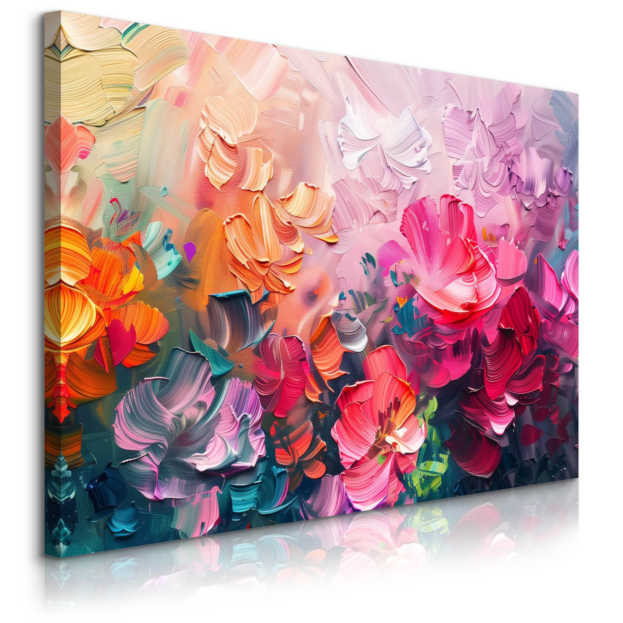 LEINWANDBILD Abstrakte Blumen Malarei 100x70 cm - Türkis/Blau, Textil (100/70cm) - Muralo