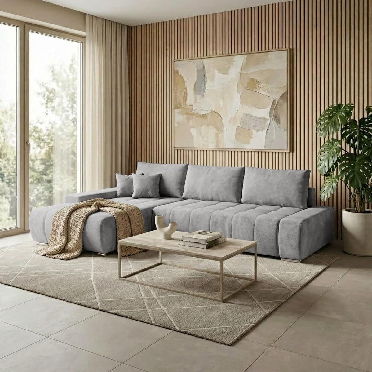 ECKSOFA Draco L hellgrau links - Chromfarben/Hellgrau, Textil/Metall (267/186cm) - Beautysofa