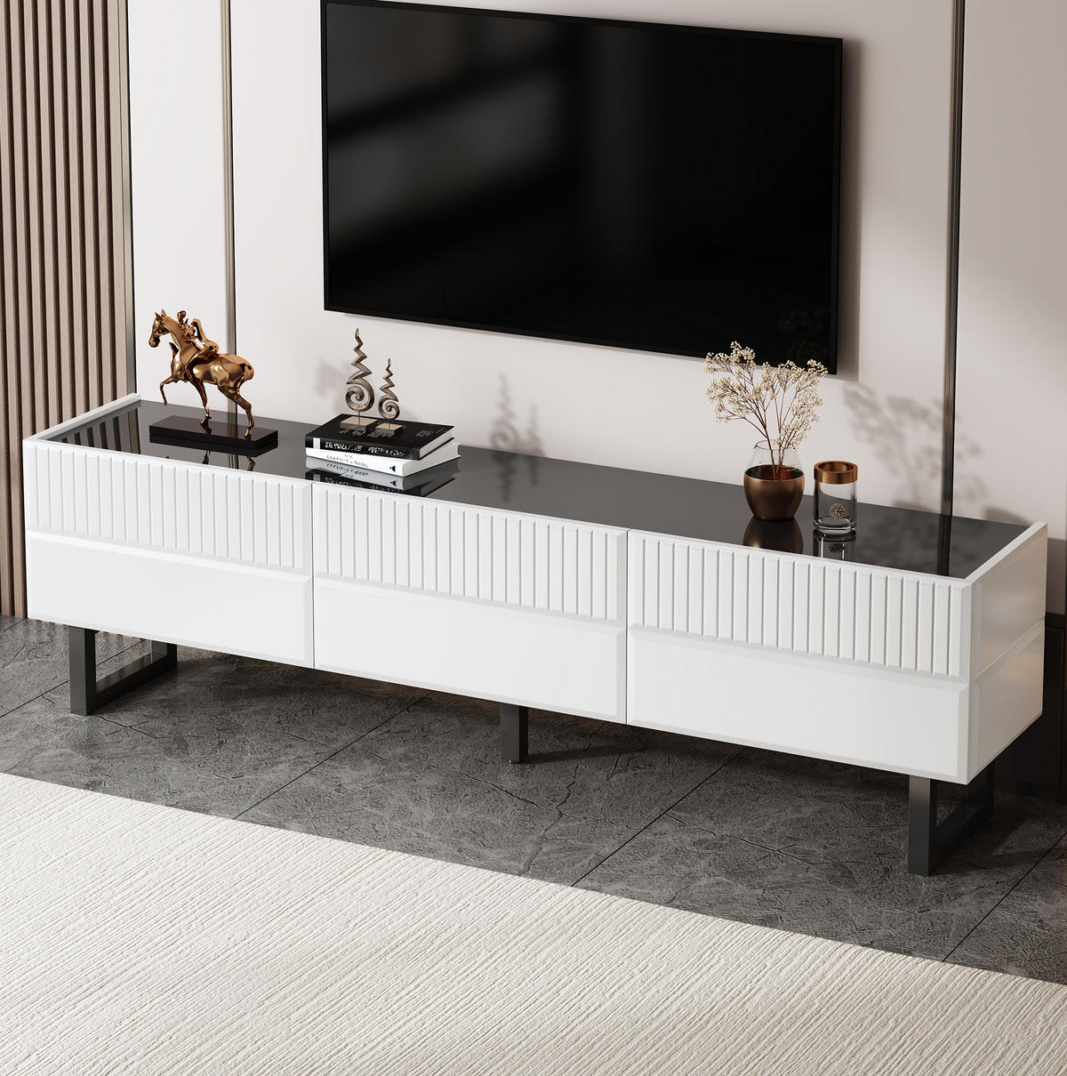 TV-SCHRANK in Schwarz-Weiß mit 3 Schubladen und Metallbeinen 170/35/47 cm - Weiß, Holzwerkstoff (170/47/35cm) - Redom