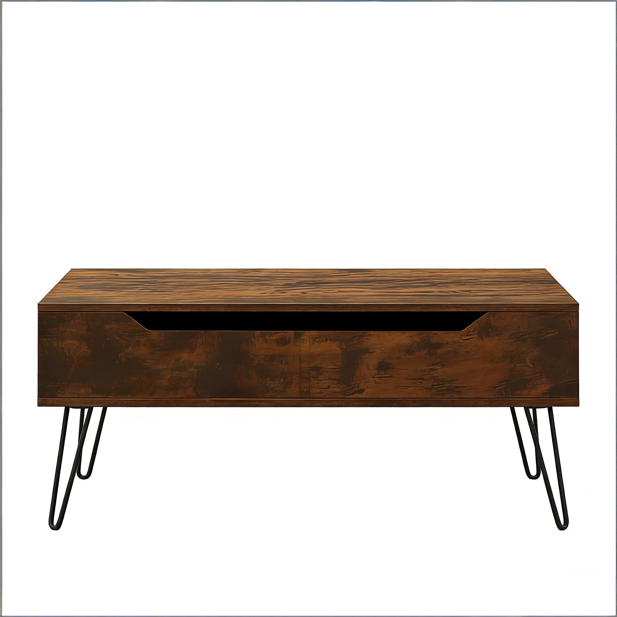 COUCHTISCH Rustikal Braun 95/50/40 cm - Wildeiche, Metall (50/95/40cm) - PANGIVO