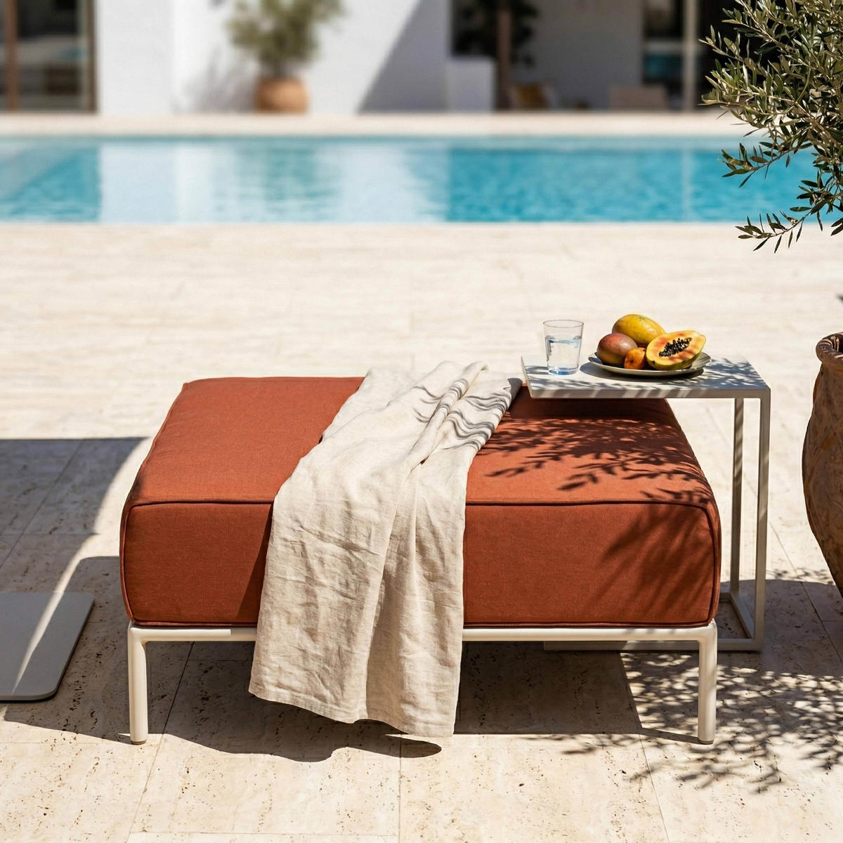 HOCKER, Terrakotta - Orange, Textil (72/38/77cm) - Oviala
