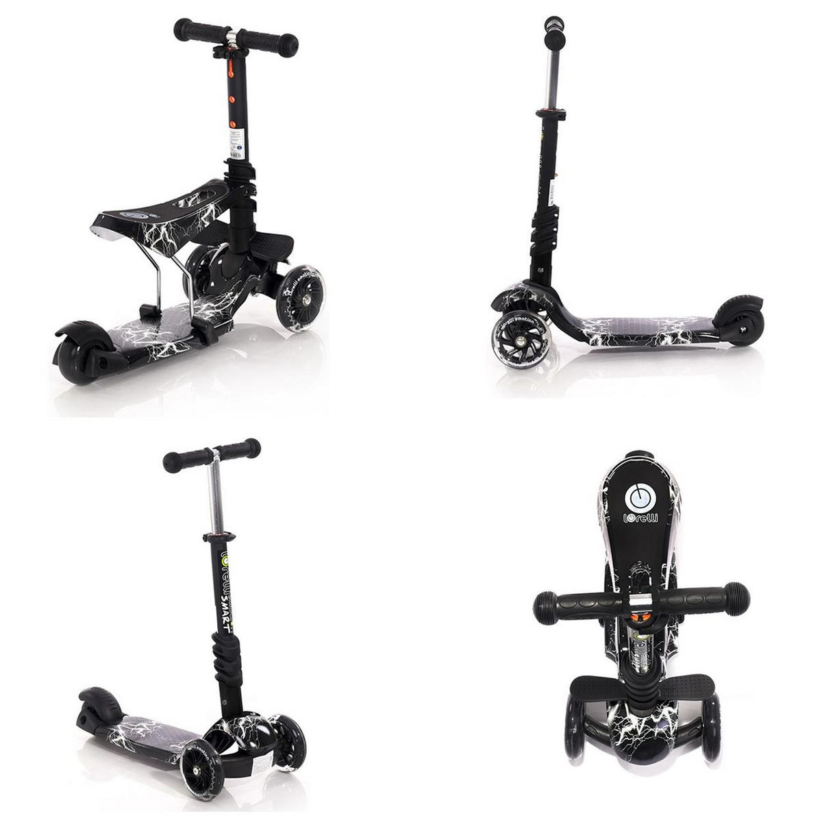 KINDERROLLER Laufrad Smart 2 in 1 schwarz/grau Smart PU Räder leuchten klappbar verstellbar - Schwarz, Kunststoff (58/25/80cm) - Lorelli