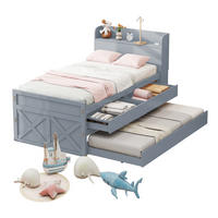 HOLZBETT 90/190 cm in Grau – mit USB, Ausziehbett, 2 Schubladen & Lattenrost - Grau, Holz (90/200cm) - BEAOK