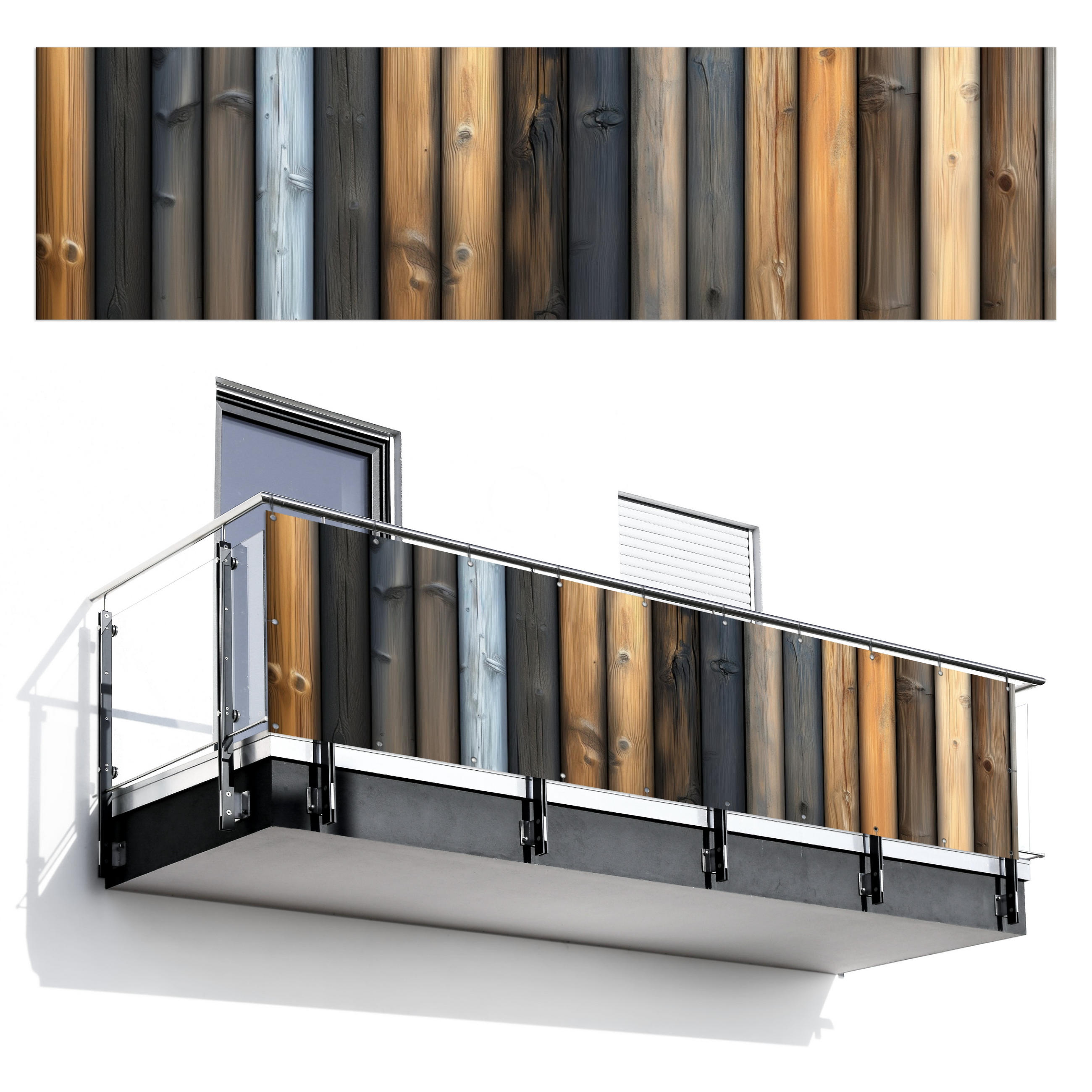 BALKON-SICHTSCHUTZ Holz - Dielen - Gemischt - Teakfarben, Kunststoff (300/80cm) - MuchoWow