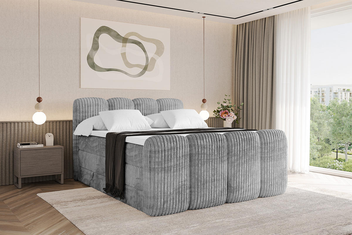 BOXBETT mit Matratze H3|H4 und Lattenrost - NINA-Z KING - 140x200 cm - Hellgrau - Hellgrau, Holzwerkstoff (140/200cm)