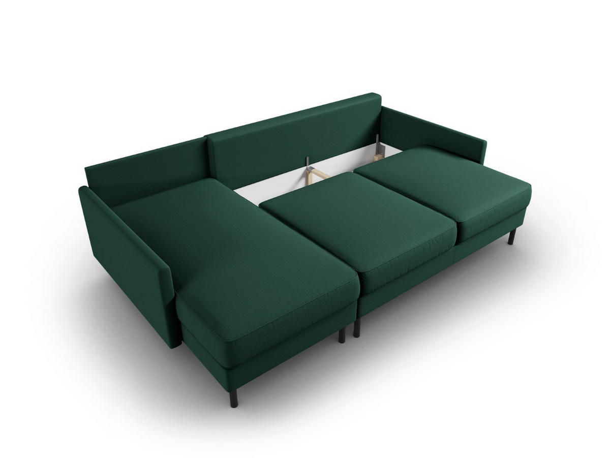AUSKLAPPBARES-ECKSOFA links mit Container Scott aus strukturiertem Stoff grün 5 Sitzplätze - Grün, Textil (142/212cm) - Micadoni