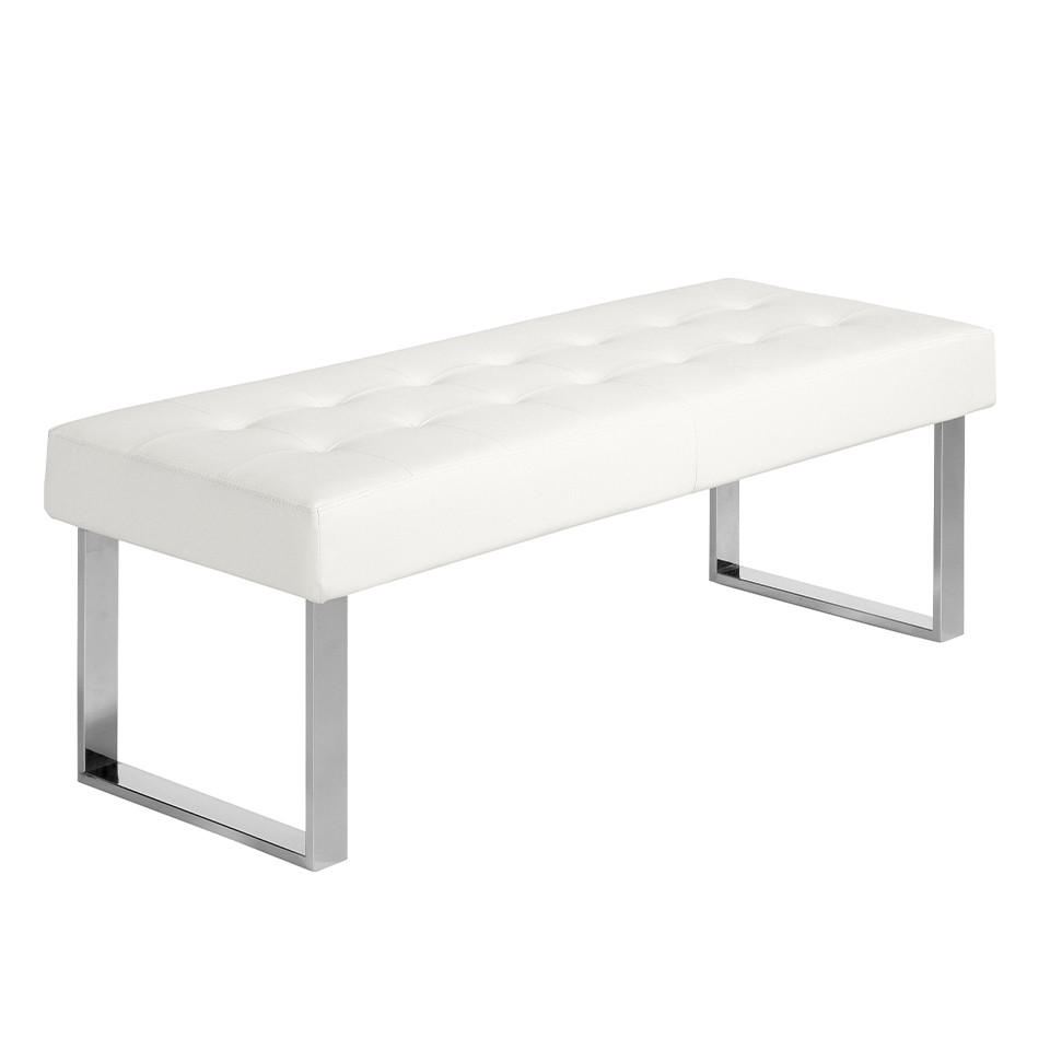 SITZBANK Rechteckig Weiß | Stahl 120/45/42 cm - Edelstahlfarben/Weiß, Leder (120/42/45cm) - ANGEL CERDA
