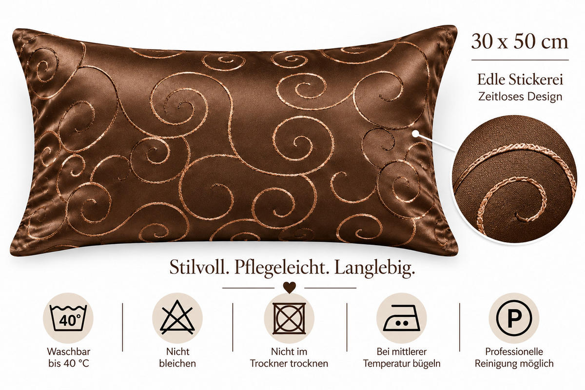KISSENBEZUG 30x50 cm Braun Damast Circle - Braun, Textil (30/50cm) - TiborTex