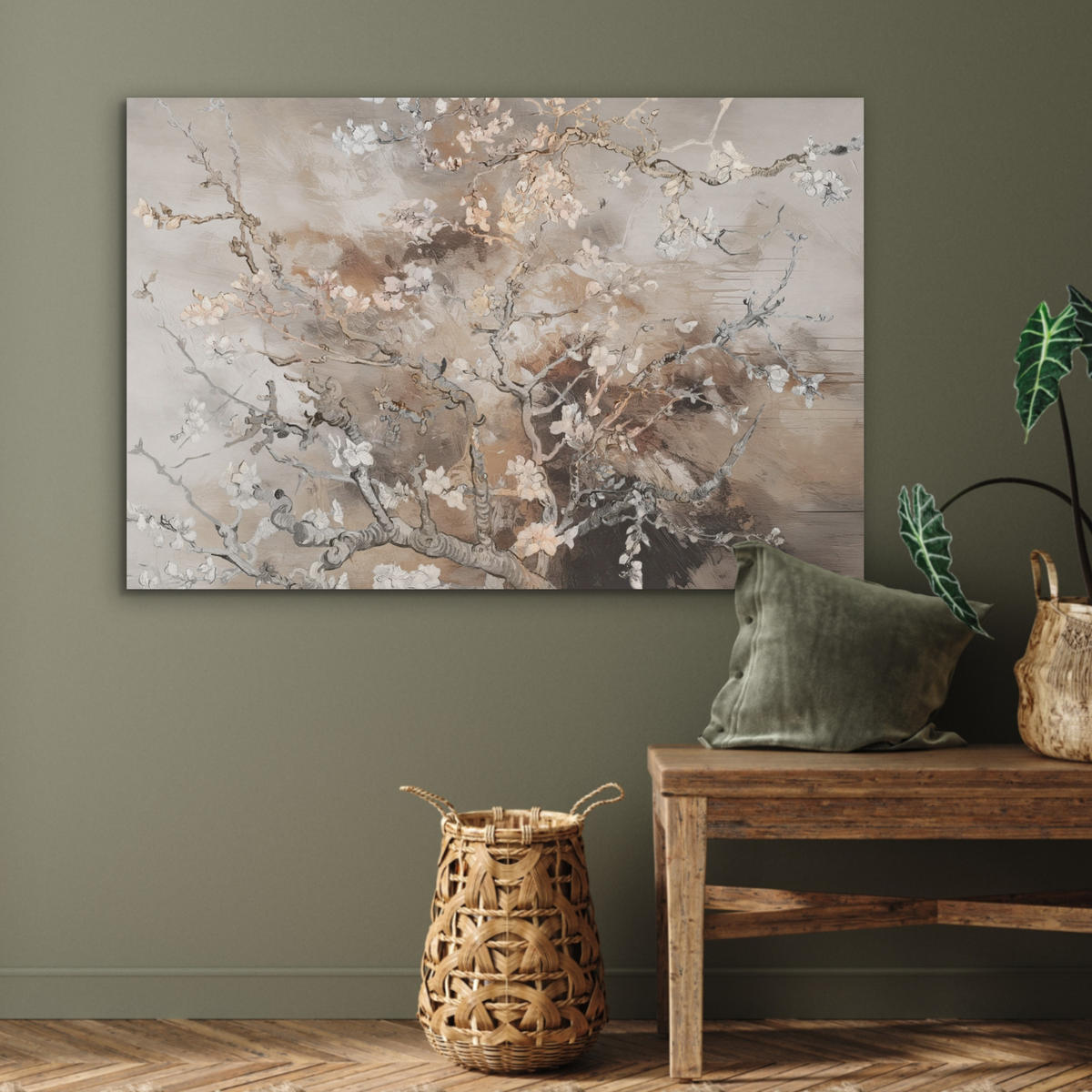 AKUSTIKBILD Mandelblüte - Kunst - Van Gogh - Beige - Abstrakt Akustikpaneele 90x60 cm - Braun, Kunststoff (90/60/0.9cm) - MuchoWow