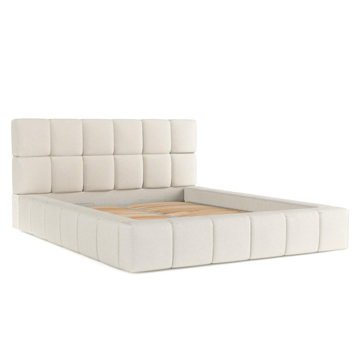 POLSTERBETT Paros mit Stauraum 200/200 cm Weiß im Bubble Stoff - Schwarz/Naturfarben, Holz/Holzwerkstoff (200/200cm) - AltaBeds