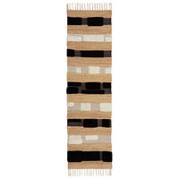 TEPPICH Hoch-Tief Struktur Gestreift, Patchwork-Optik, mit Fransen wendbar, Esszimmer schmutzabweisend Natur-Schwarz Läufer 60x230 - Beige, Textil (60/230cm) - KADIMA DESIGN