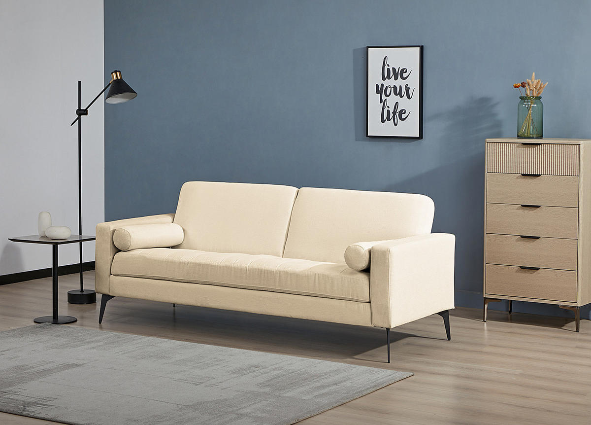 3-SITZER SOFA - Beige - Cord - Stahl - 194 x 82 x 76 cm - Beige/Schwarz, Textil/Metall (194/82/76cm) - home24