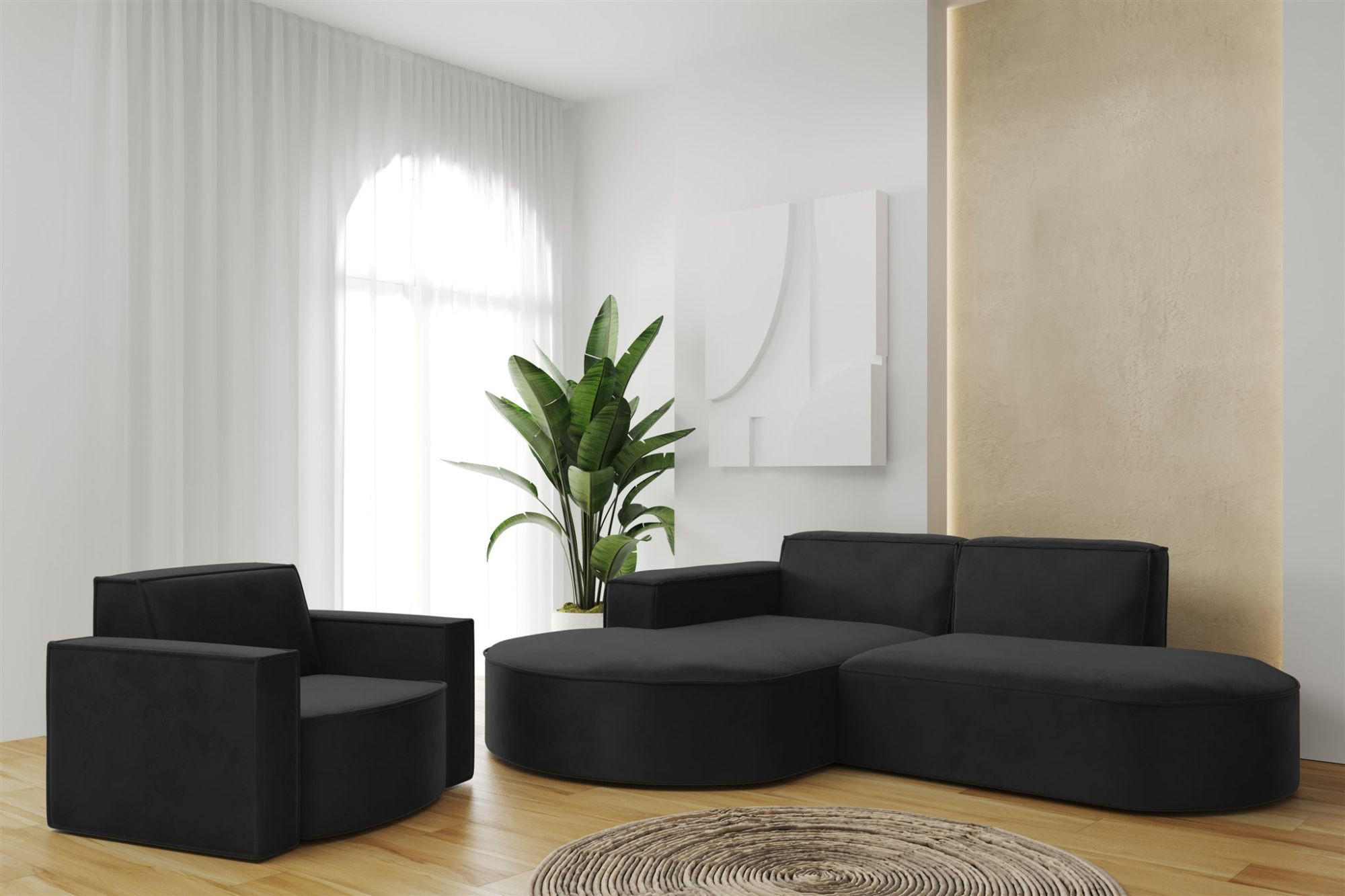 SOFASET Palma Ecksofa Sessel Opera - Schwarz, Holzwerkstoff/Textil (236/78/165cm) - Fun Möbel