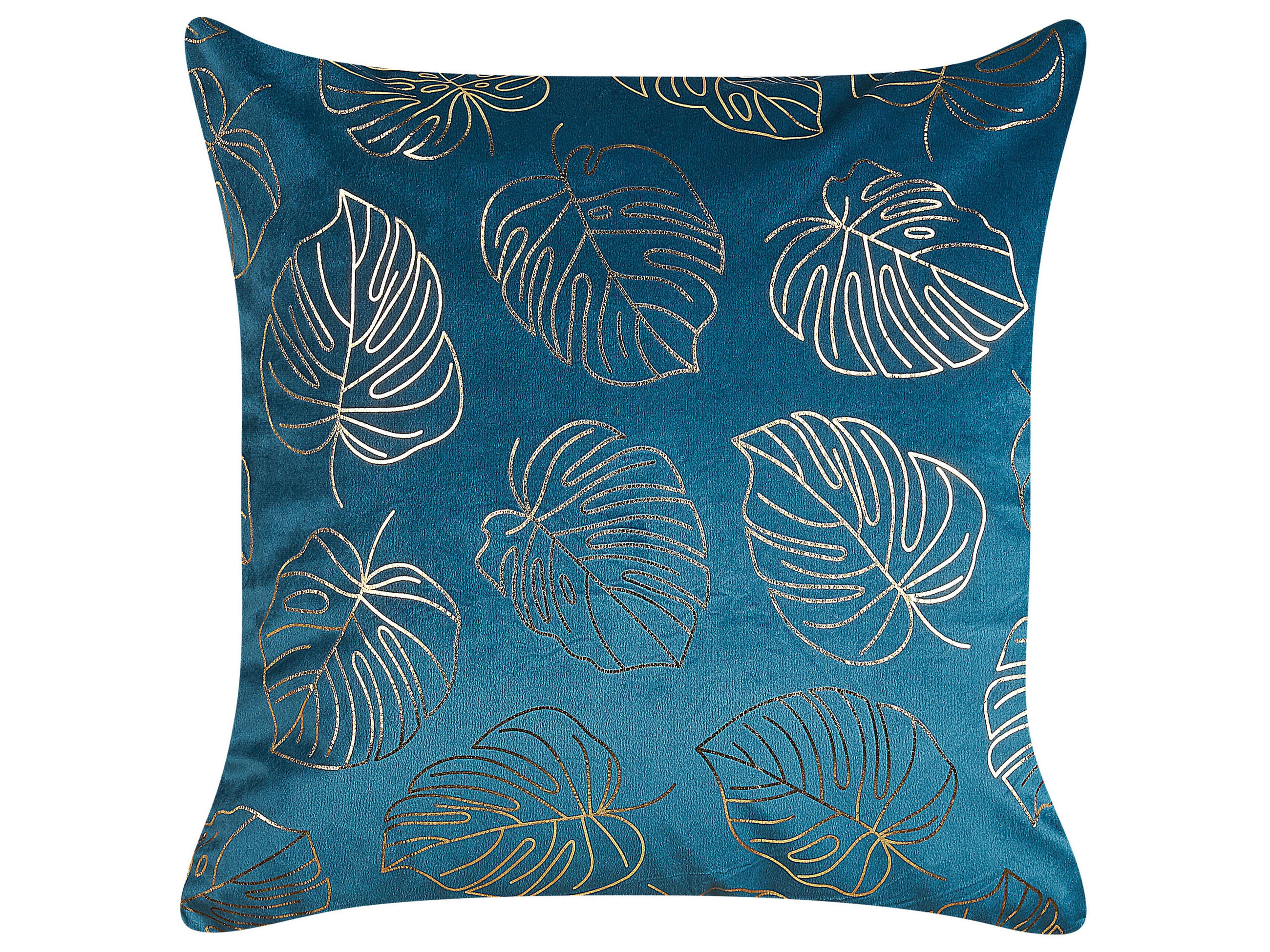 DEKOKISSEN 2er-Set Blau 45/45 cm Monstera - Blau, Textil (45/45cm) - Beliani