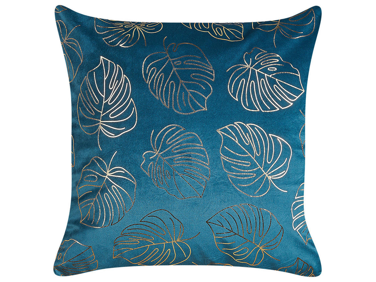 DEKOKISSEN 2er-Set Blau 45/45 cm Monstera - Blau, Textil (45/45cm) - Beliani