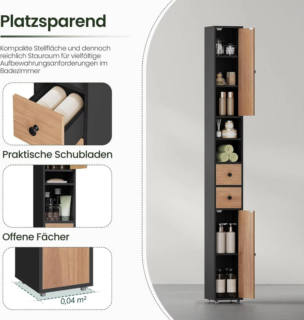 HOCHSCHRANK 20/180/20 cm schmal MDF schwarz Regale - Schwarz, Holz (20/180/20cm) - Coonoor