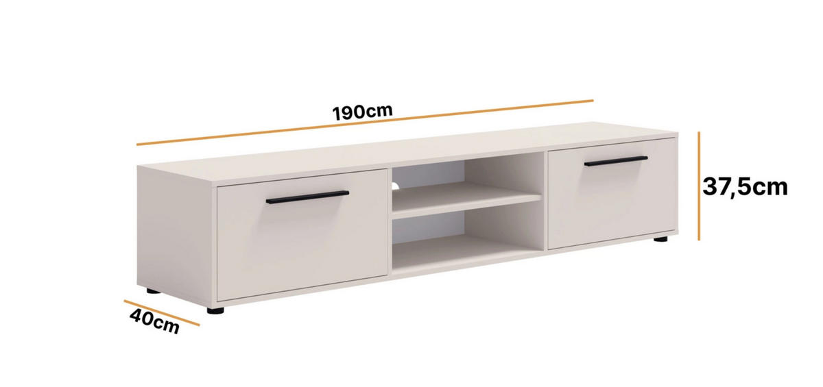 TV-SCHRANK Modena 190 cm mit Türen und Regalen in Kaschmirfarbe - Kaschmir/Schwarz, Holzwerkstoff/Kunststoff (190/38/40cm) - Ravio