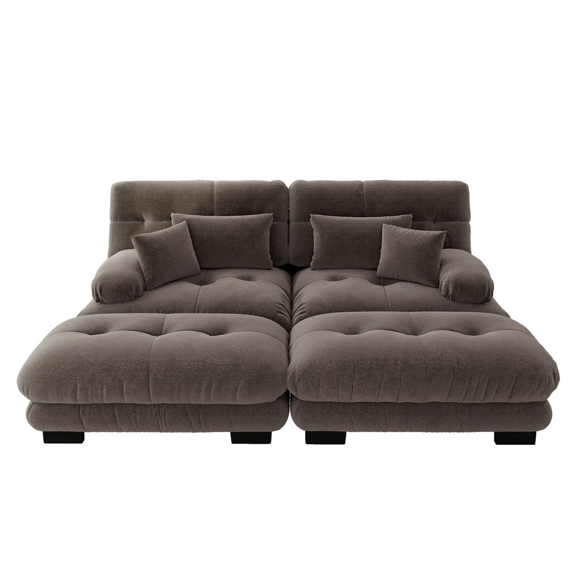 SOFA modular mit 2 Ottomans Chenille Brown - Dunkelgrau, Kunststoff (145/81/220.1cm) - Meubliv